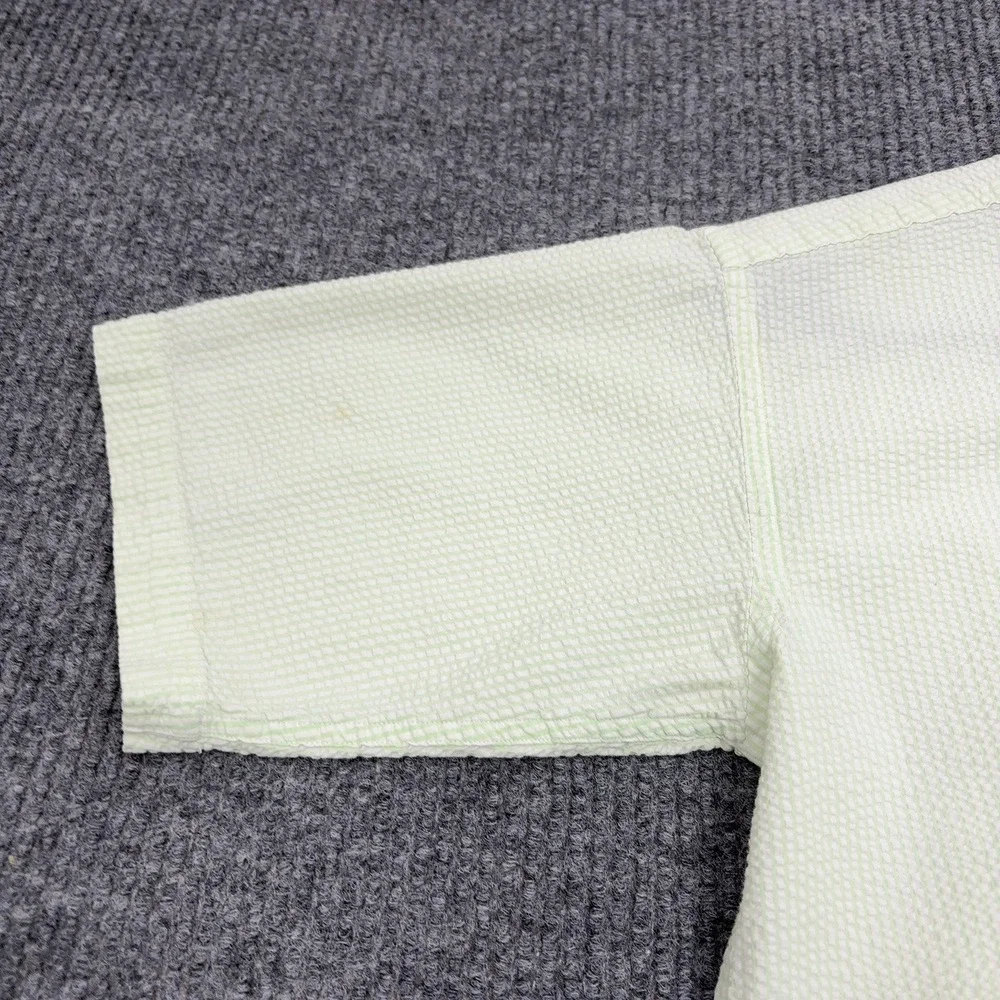 Ralph Lauren Button Up Shirt Boys L Green Seersucker Short Sleeve Preppy Classic